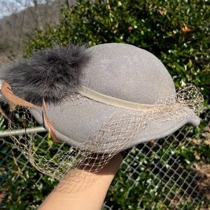 grey lancaster wool hat with netting and fur